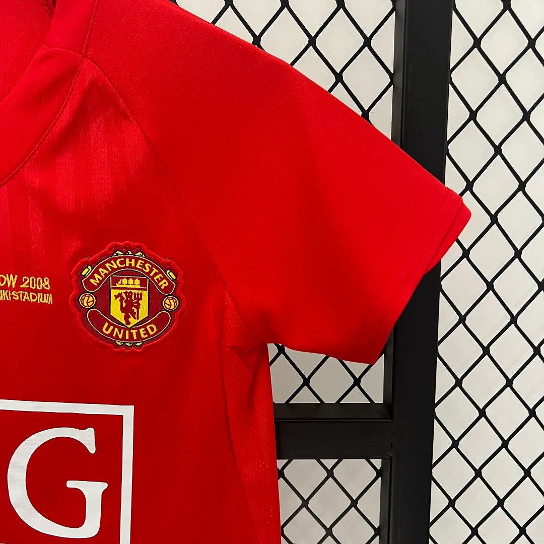 Manchester United 07-08 Home Retro Kids Kits Champions League Version Jerseys