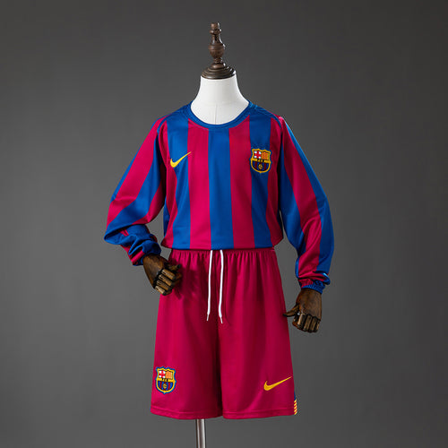 Barcelona 05-06 Home (League Edition) Retro Long Sleeve Kids Kit