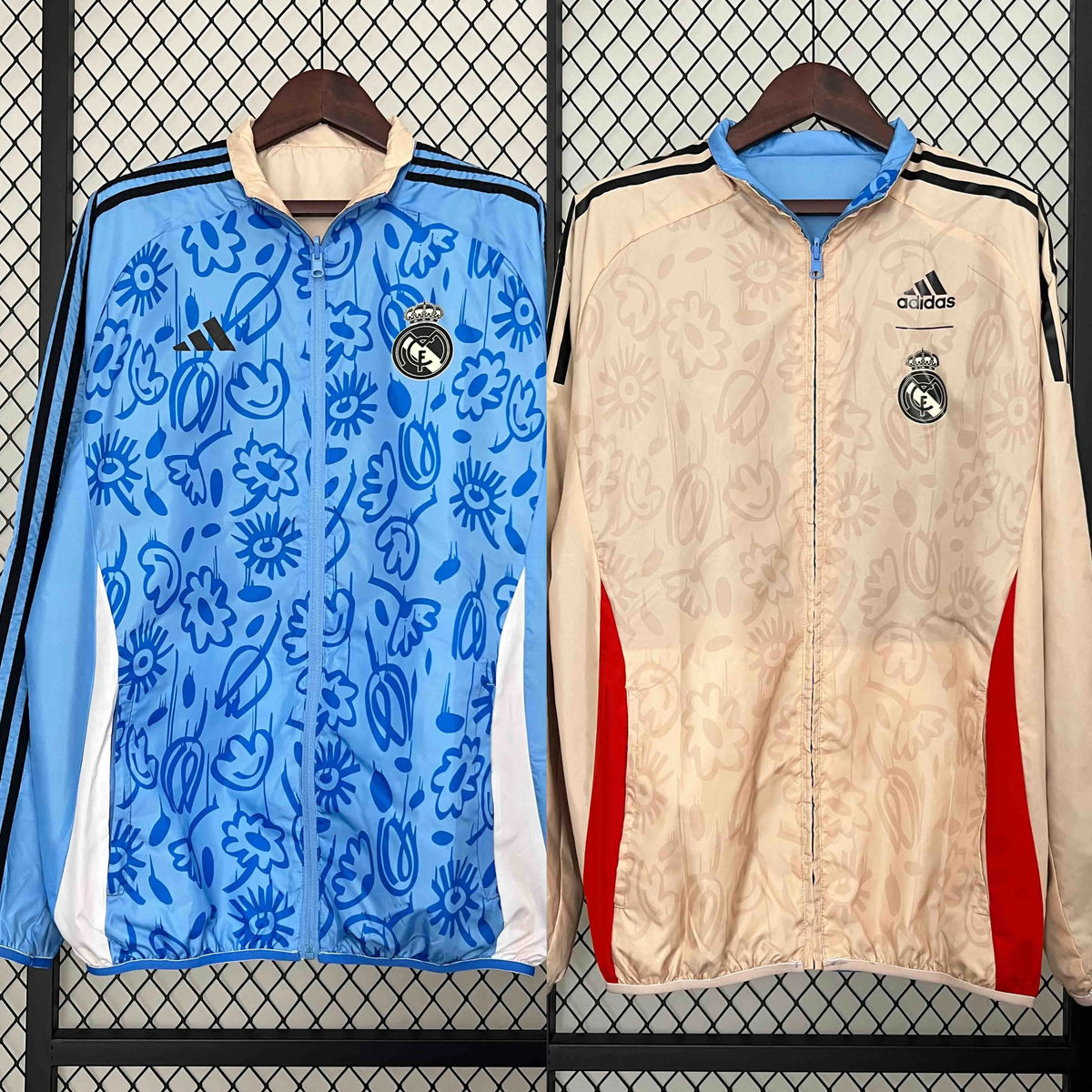 Real Madrid Blue&amp;Beige Trench Coat Reversible Windbreaker Jacket 2024