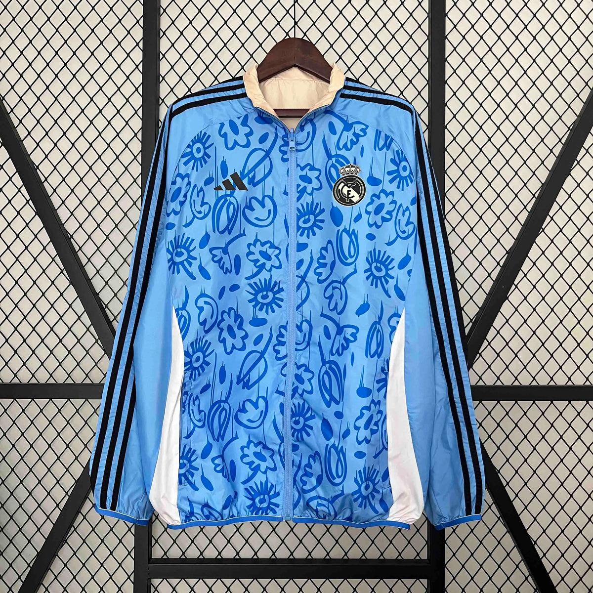 Real Madrid Blue&amp;Beige Trench Coat Reversible Windbreaker Jacket 2024