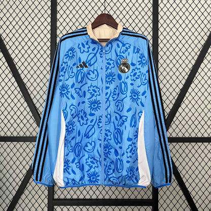 Real Madrid Blue&amp;Beige Trench Coat Reversible Windbreaker Jacket 2024