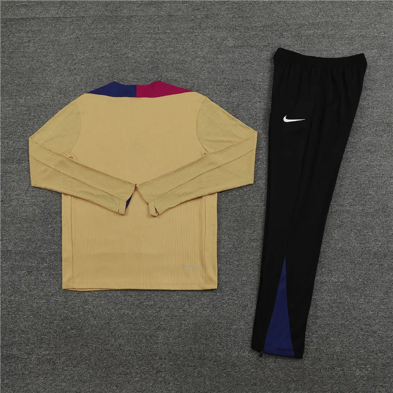 24-25 Barcelona Long Sleeve Tracksuit Gold Training Suits Football