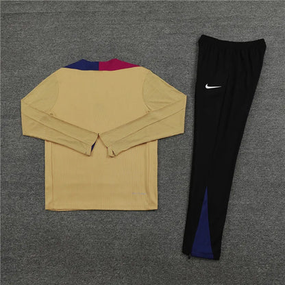 24-25 Barcelona Long Sleeve Tracksuit Gold Training Suits Football