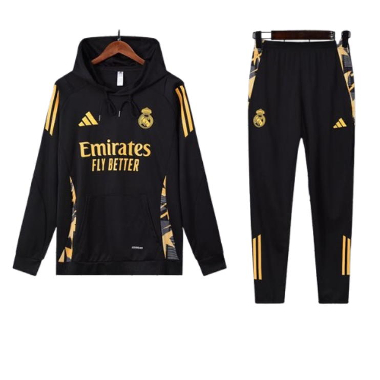 Adidas Real Madrid 2024-25 Black Hooded Training Tracksuit Kits