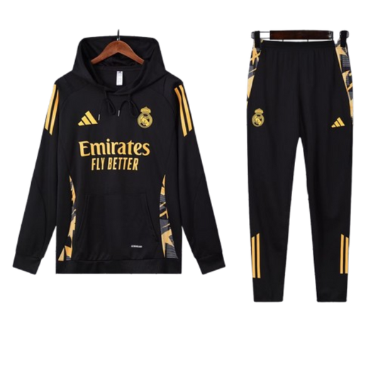Adidas Real Madrid 2024-25 Black Hooded Training Tracksuit Kits