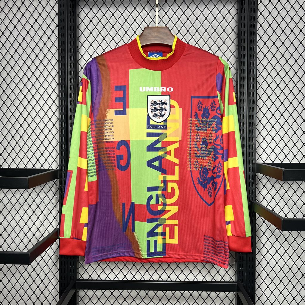 England Nation 95-96 Retro GoalKeeper Long Sleeve Kit Vintage Shirt Soccer Jersey