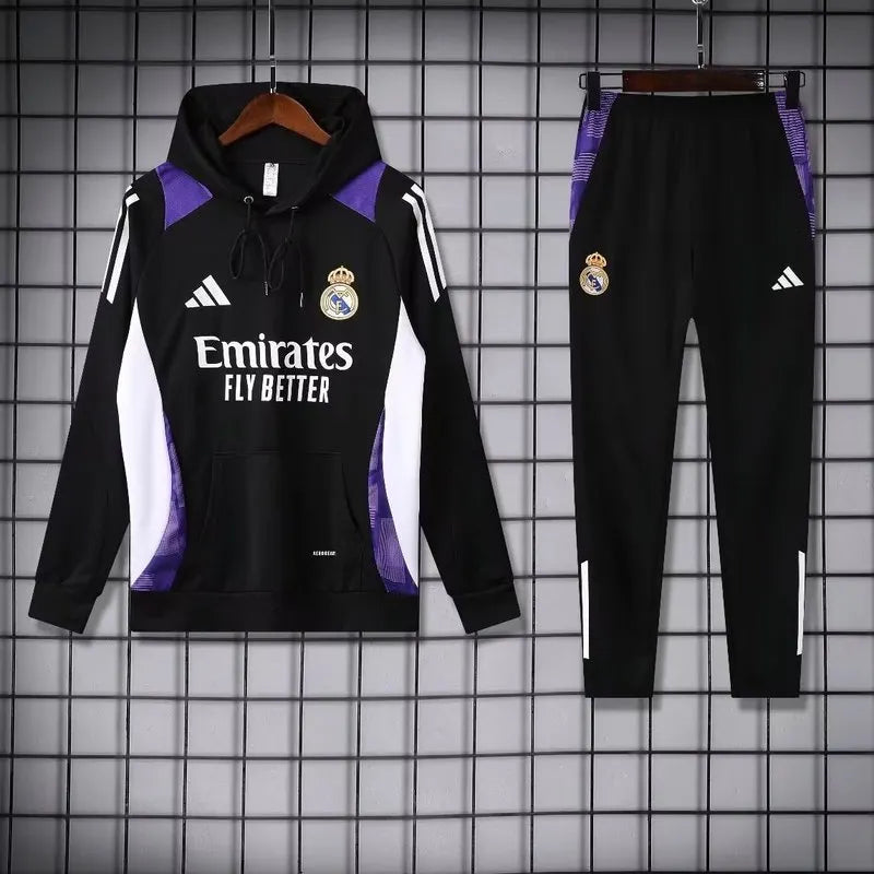 Adidas Real Madrid 2024-25 Hooded Black Training Tracksuit Kits