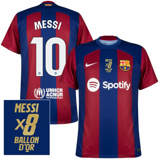 Barcelona Home Shirt incl. Messi 10 x8 Ballon D'or Winners Print 23-24 Size S-2XL