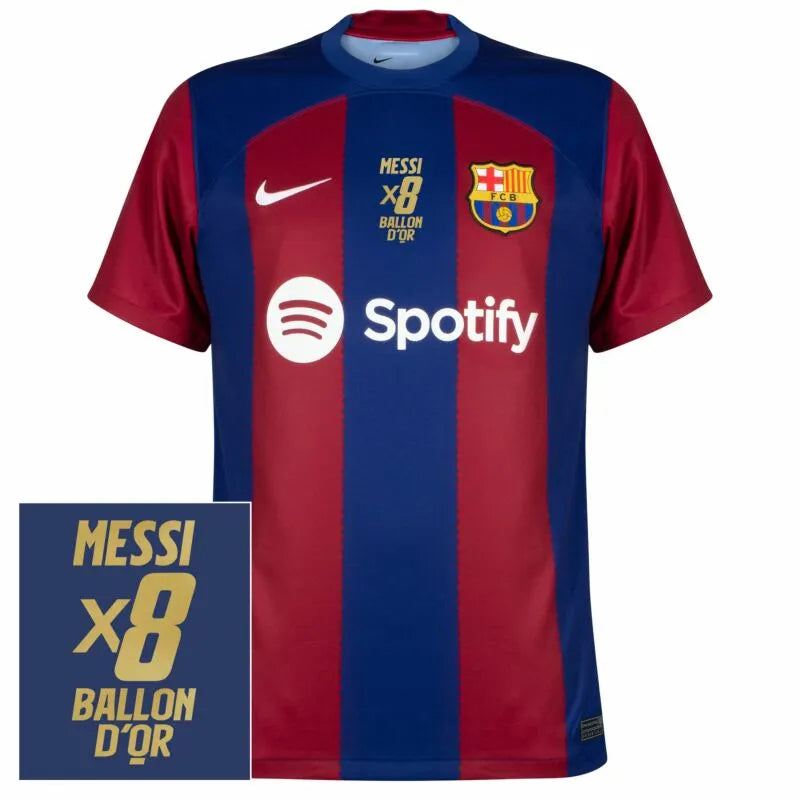 Barcelona Home Shirt incl. Messi 10 x8 Ballon D'or Winners Print 23-24 Size S-2XL