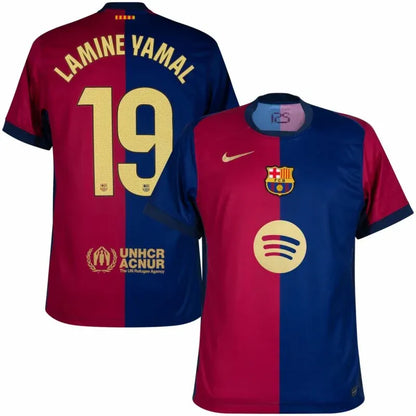 Barcelona Home Lamine Yamal 19 Shirt incl. UNHCR and New Spotify Sponsor (La Liga) 2024-2025 Size S-4XL