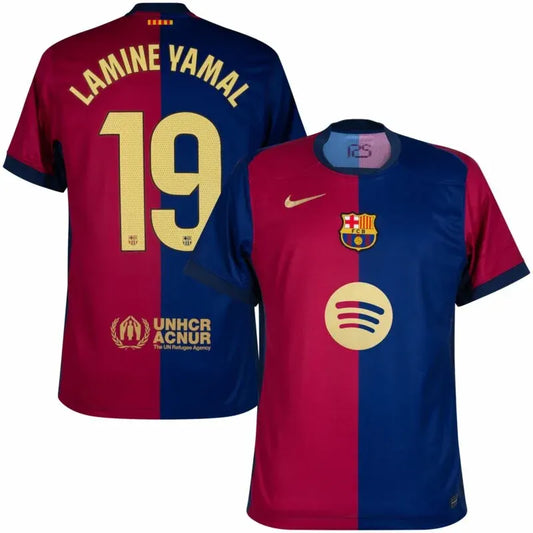Barcelona Home Lamine Yamal 19 Shirt incl. UNHCR and New Spotify Sponsor (La Liga) 2024-2025 Size S-4XL