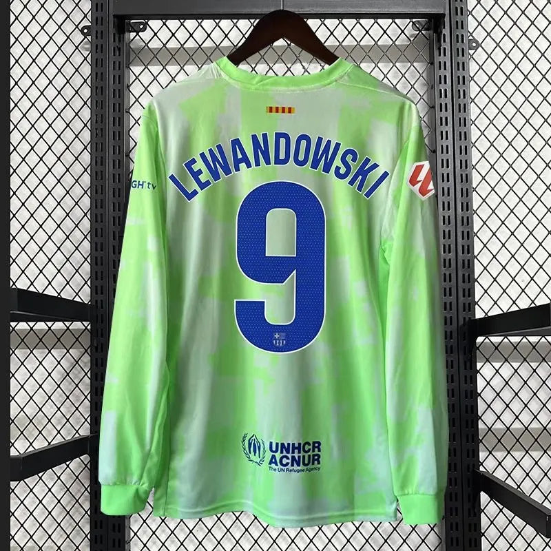 2024-25 Barcelona GAVI #6 LEWANDOWSKI #9 Long Sleeve Third Away Soccer Jersey Without Spofity Text