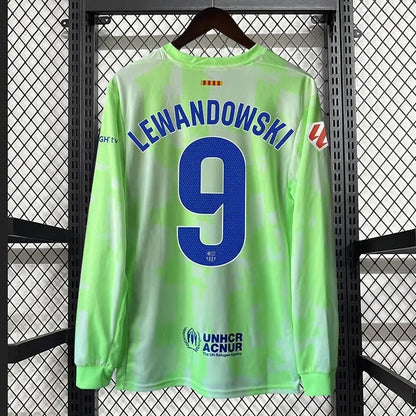 2024-25 Barcelona GAVI #6 LEWANDOWSKI #9 Long Sleeve Third Away Soccer Jersey Without Spofity Text
