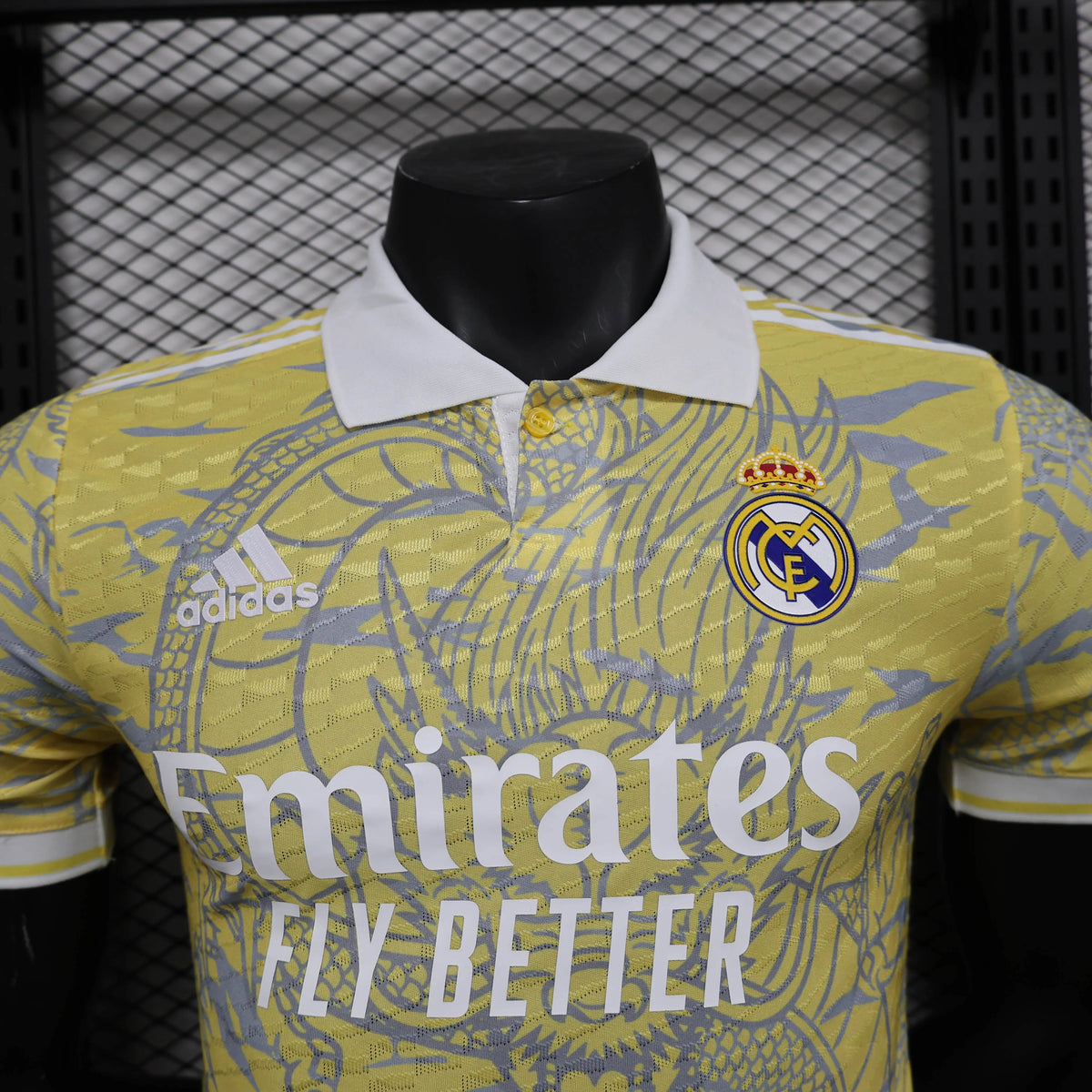 Real Madrid Men's Polo Shirt Dragon Pattern Yellow Jersey 25-26