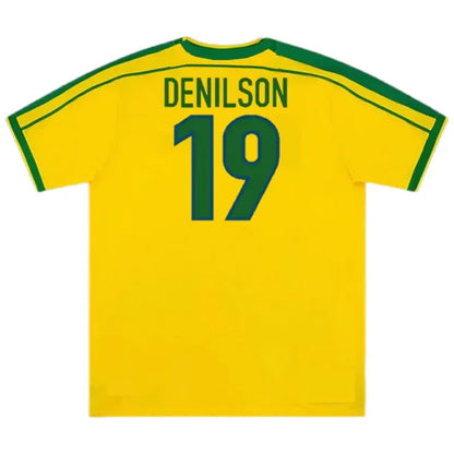 Brazil Nation Retro Ronaldo #9 Rivaldo #10 Cafu #2 Leonardo #18 R.carlos #6 Denilson #19 Jersey Home World Cup 1998