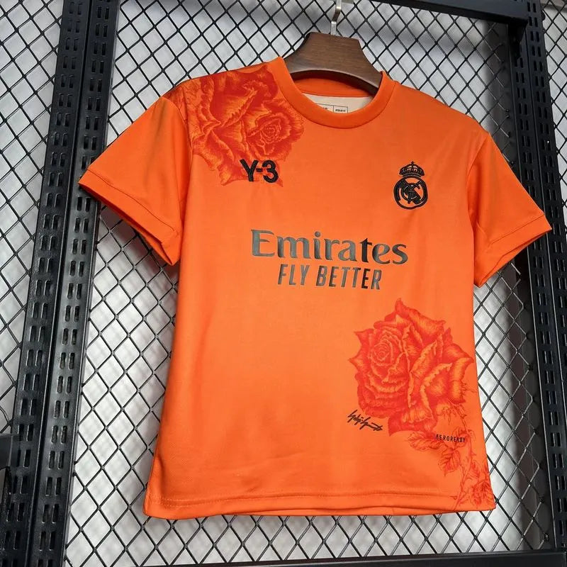 Y3 Real Madrid 24-25 Kids Kits Orange Children Sets Football Jersey