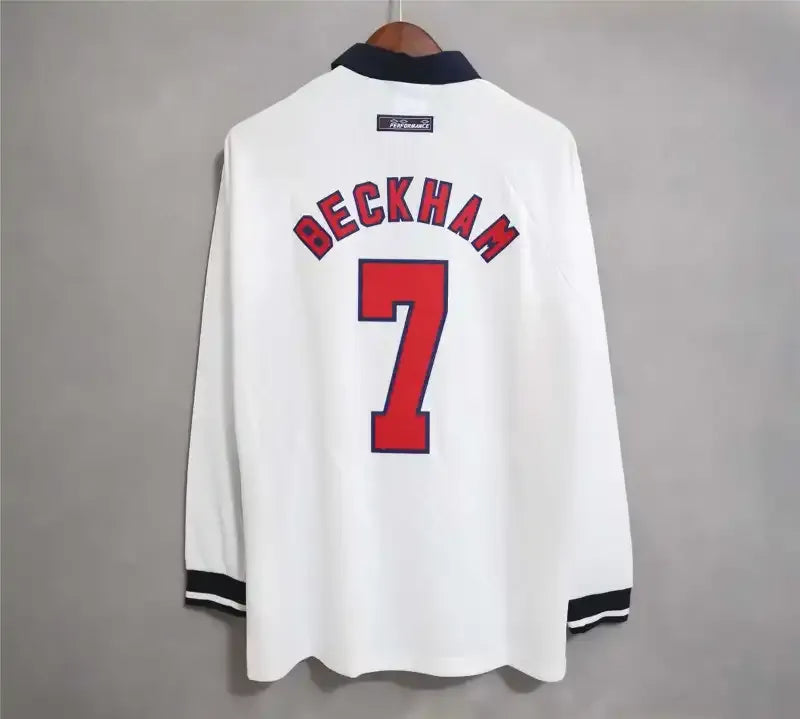 1998 England World Cup Home Retro Jersey Long Sleeve #7 BACKHAM #20 OWEN
