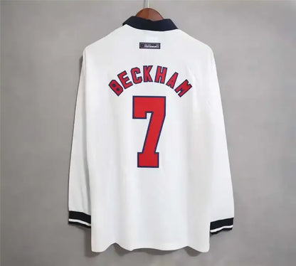 1998 England World Cup Home Retro Jersey Long Sleeve #7 BACKHAM #20 OWEN