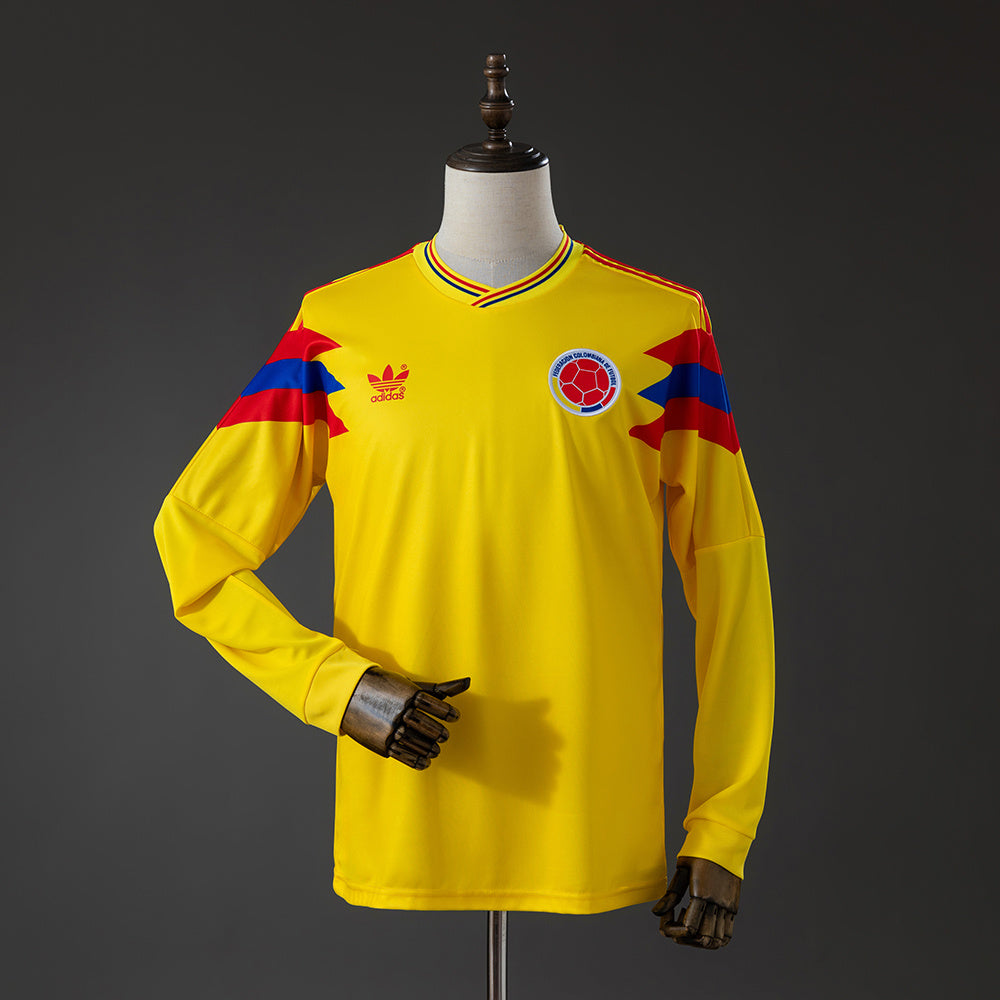 Colombia 1990 Originals Retro Home Long Sleeve Jersey