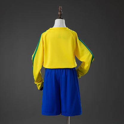 Brazil 2002 Home Retro Long Sleeve Kids Kit