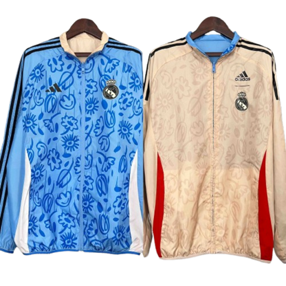 Real Madrid Blue&amp;Beige Trench Coat Reversible Windbreaker Jacket 2024
