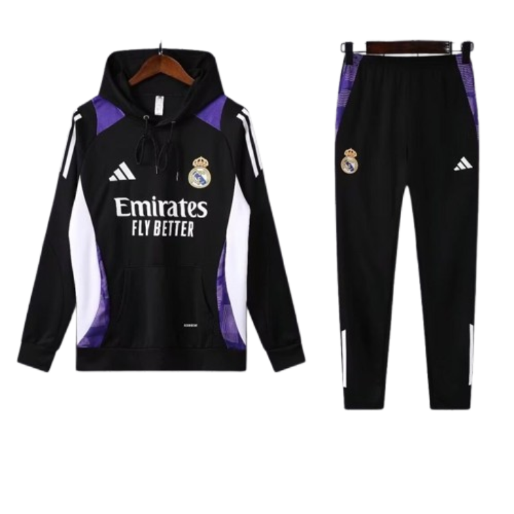 Adidas Real Madrid 2024-25 Hooded Black Training Tracksuit Kits