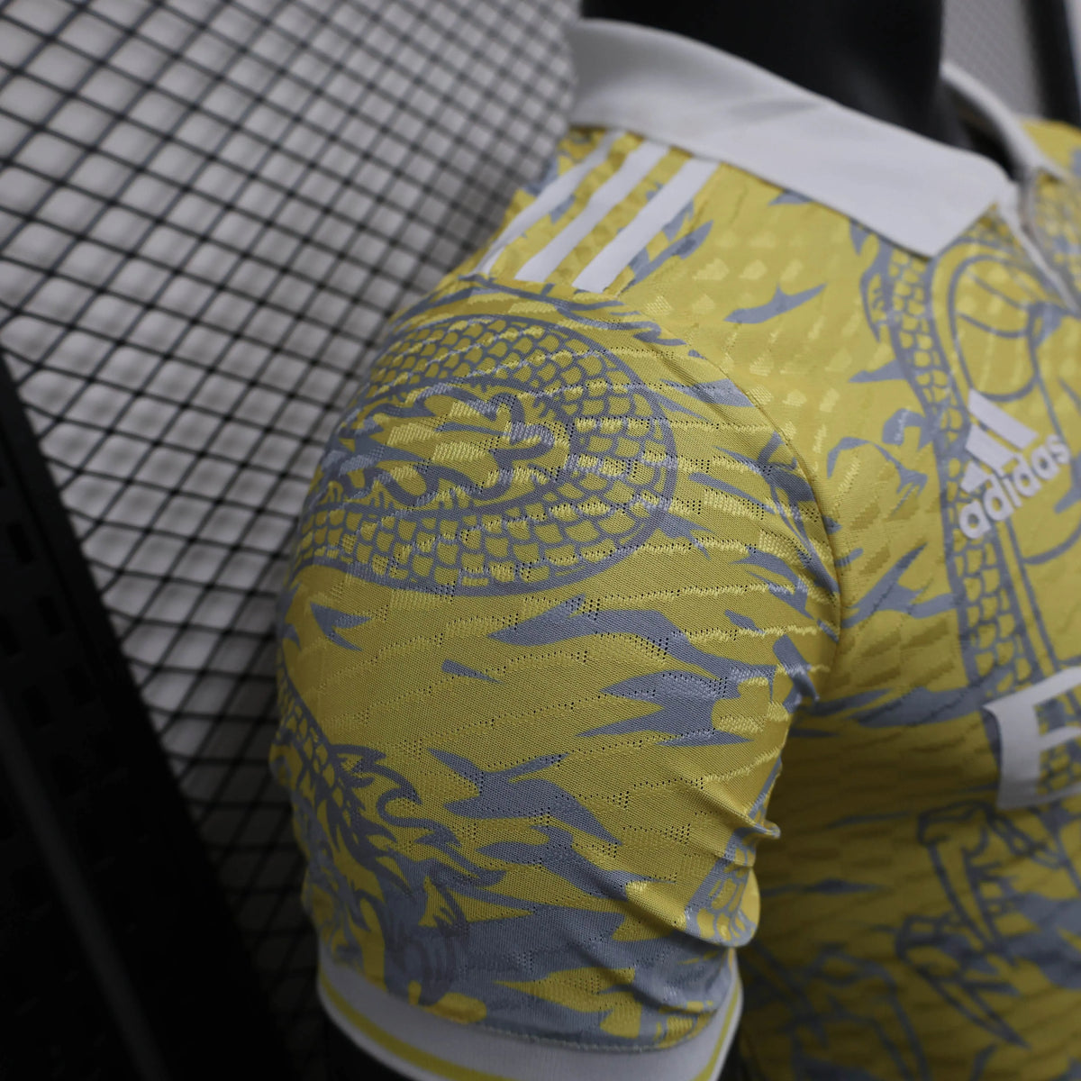 Real Madrid Men's Polo Shirt Dragon Pattern Yellow Jersey 25-26