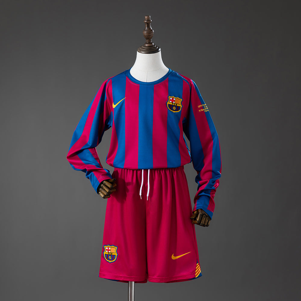 Barcelona 05-06 Home (UEFA Champions League) Retro Long Sleeve Kids Kit
