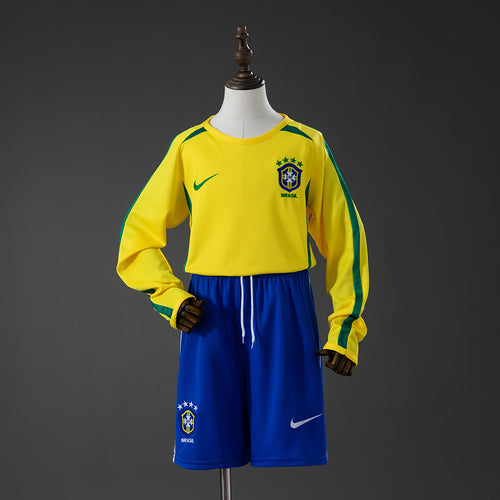 Brazil 2002 Home Retro Long Sleeve Kids Kit