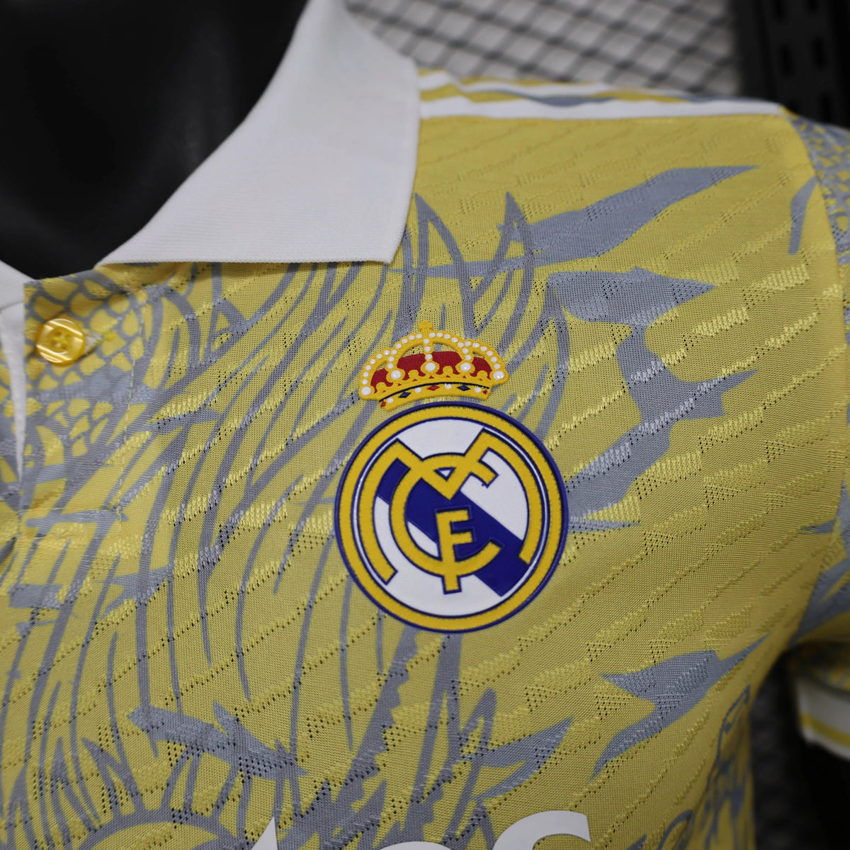 Real Madrid Men's Polo Shirt Dragon Pattern Yellow Jersey 25-26