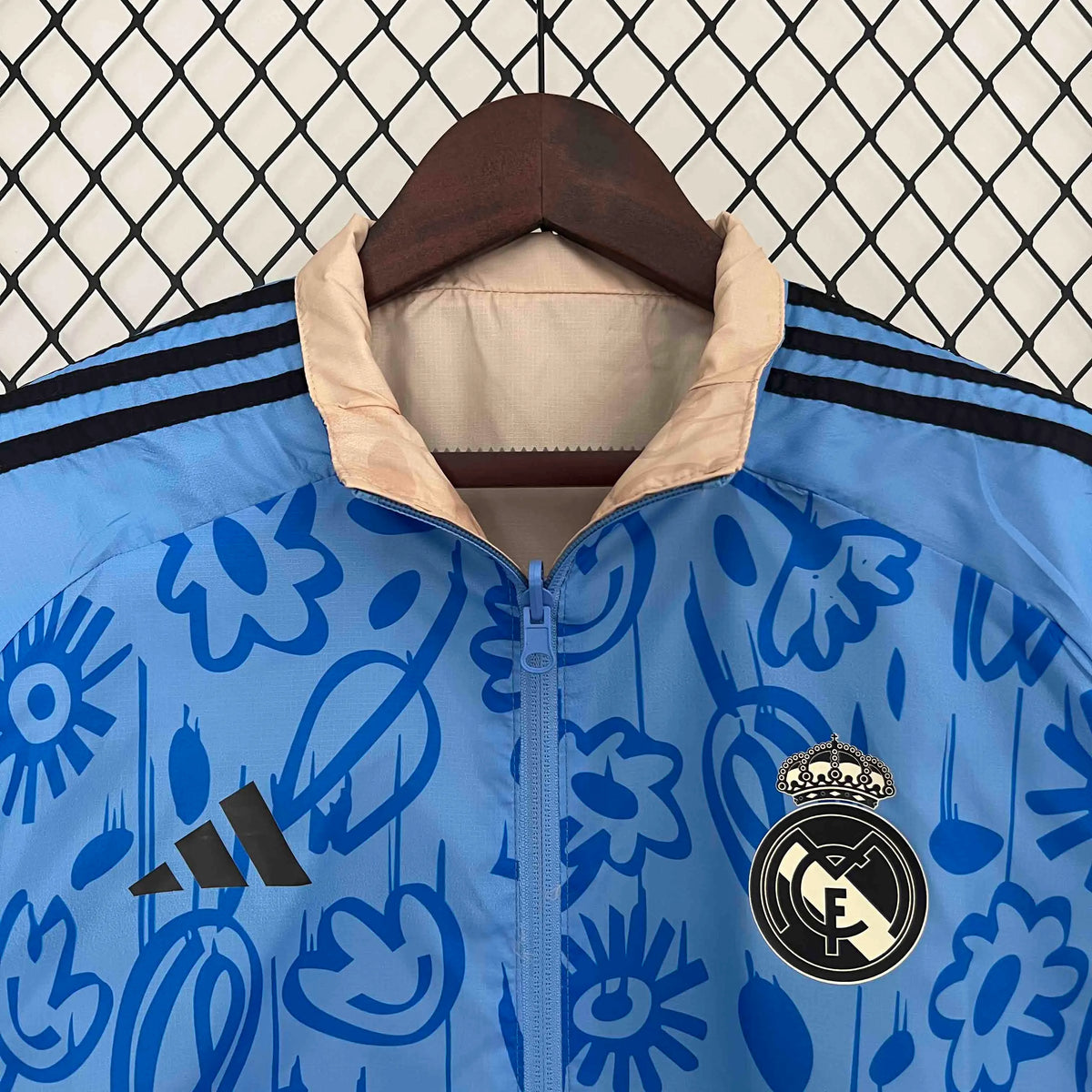Real Madrid Blue&amp;Beige Trench Coat Reversible Windbreaker Jacket 2024