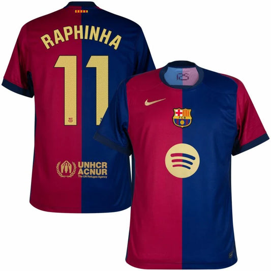 Barcelona Home Raphinha 11 Shirt incl. UNHCR and New Spotify Sponsor (La Liga) 2024-2025 Size S-4XL