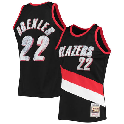 Men's Portland Trail Blazers Clyde Drexler Black 1991-92 Hardwood Classics NBA 75th Anniversary Diamond Swingman Jersey