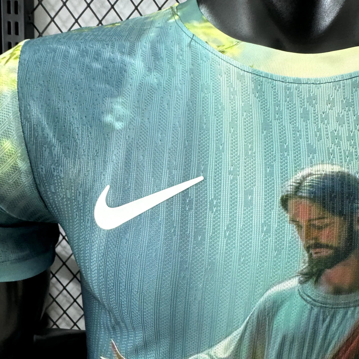 Player Version 2025 Brazil Light Blue with Jesus Christ Religious Artwork Jersey