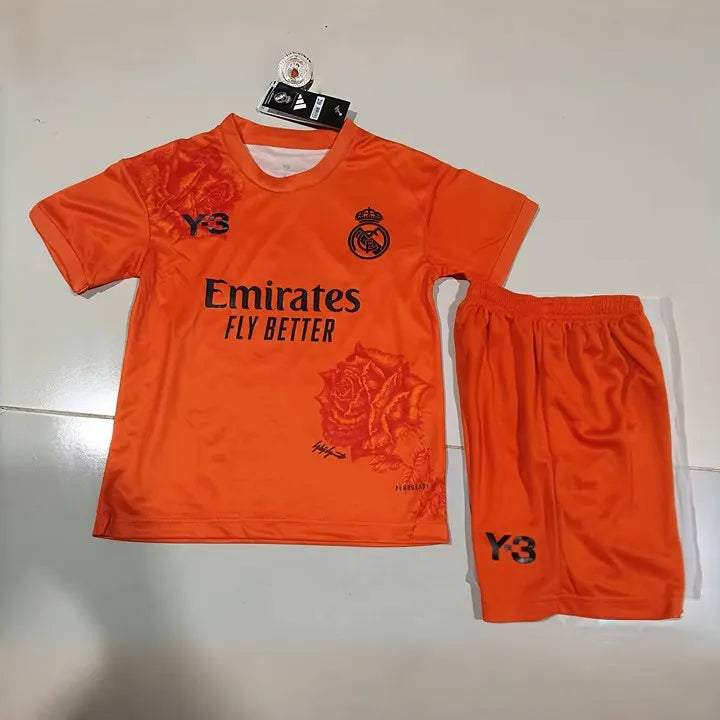 Y3 Real Madrid 24-25 Kids Kits Orange Children Sets Football Jersey