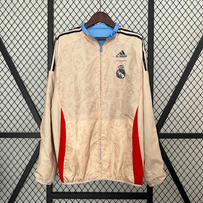 Real Madrid Blue&amp;Beige Trench Coat Reversible Windbreaker Jacket 2024