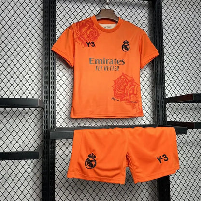 Y3 Real Madrid 24-25 Kids Kits Orange Children Sets Football Jersey